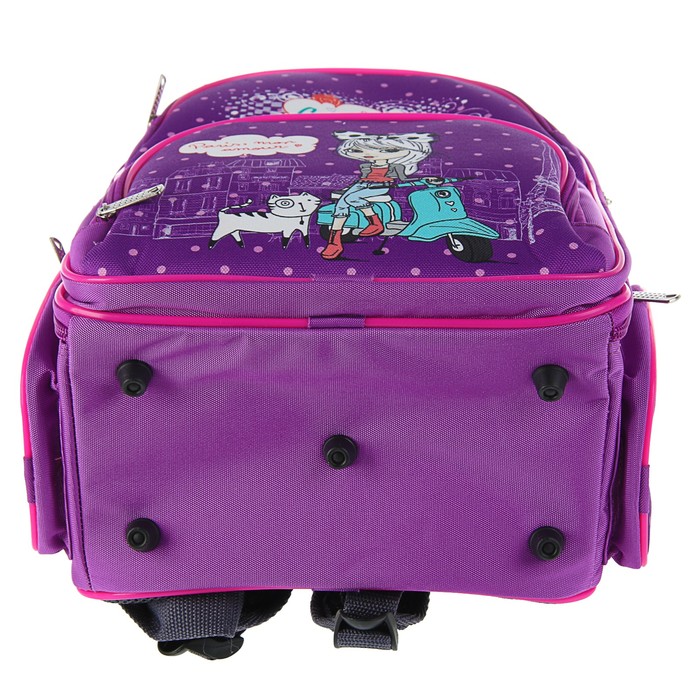 Рюкзак каркасный BagFashion 36*34*17 660 дев "Девочка на мото", фиолетовый