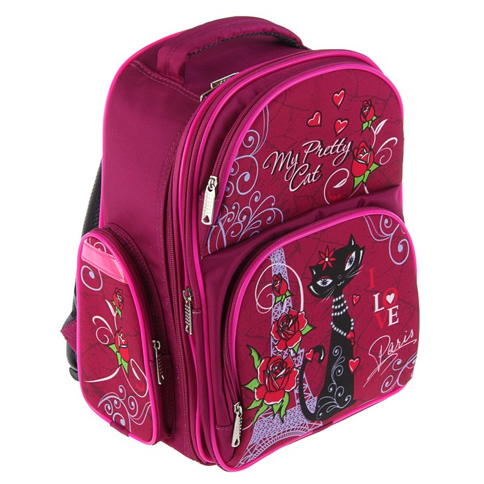 Рюкзак каркасный BagFashion 36*34*17 660 дев "Кошка черная", бордо