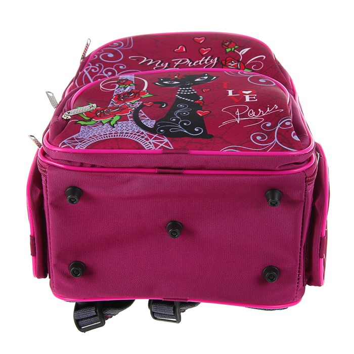 Рюкзак каркасный BagFashion 36*34*17 660 дев "Кошка черная", бордо