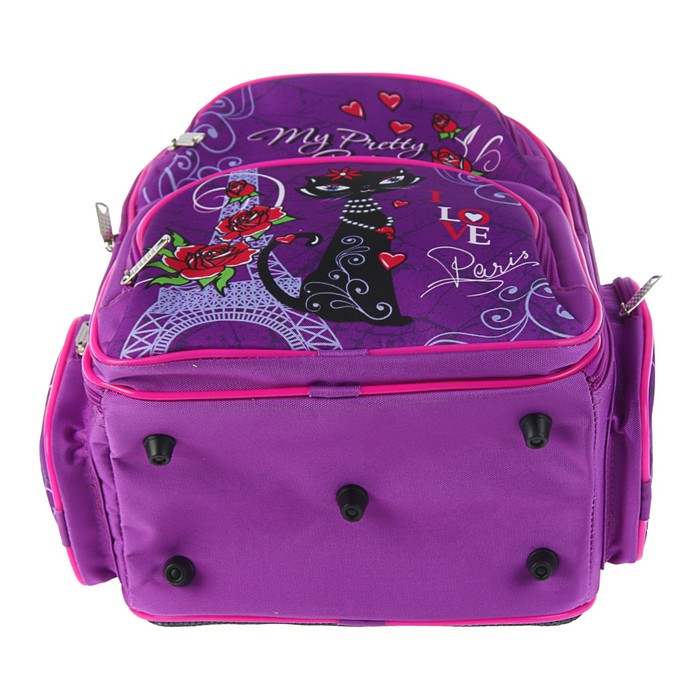 Рюкзак каркасный BagFashion 36*34*17 660 дев "Кошка черная", фиолетовый