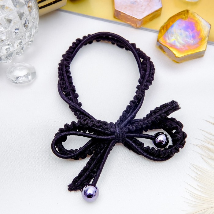 Резинка для волос "Палермо" 6 см бантик шарики черный