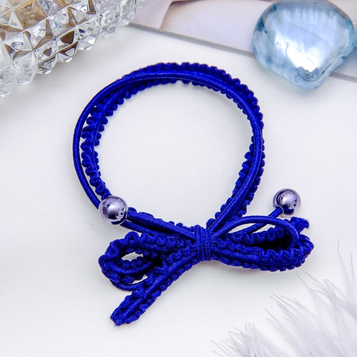 Резинка для волос "Палермо" 6 см бантик шарики синий