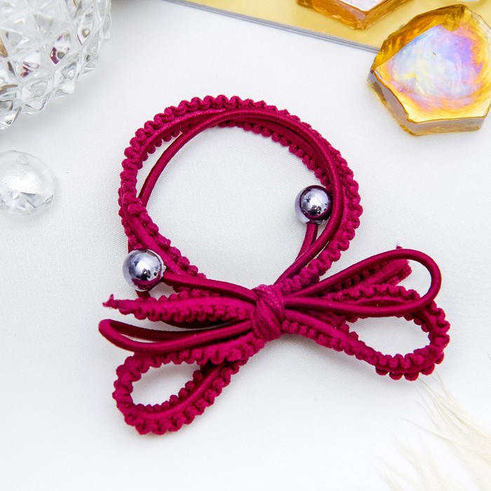 Резинка для волос "Палермо" 6 см бантик шарики бордовый