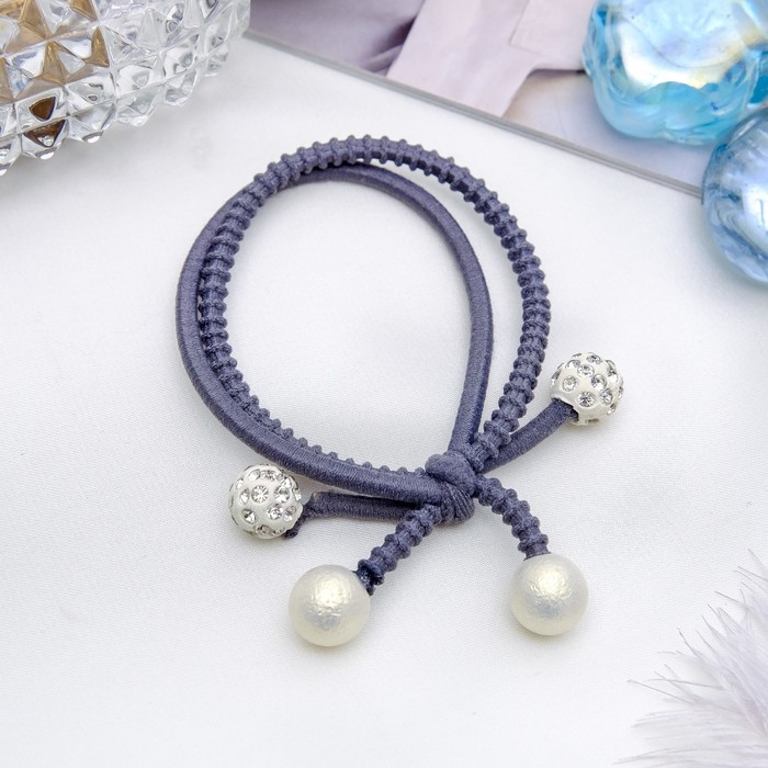 Резинка для волос "Палермо" 6 см шарики жемчуг серый