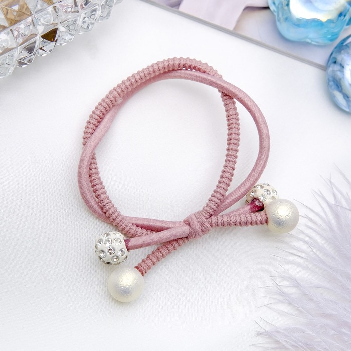 Резинка для волос "Палермо" 6 см шарики жемчуг розовый