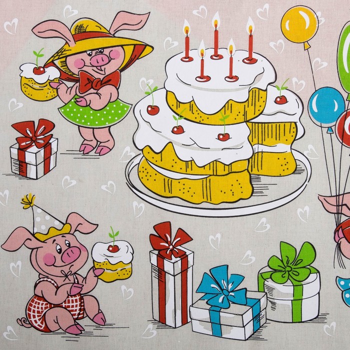 Кухонный набор "Чудесный день Хрюши"(полотенце 45х60,прихватка 18х18) 160 г/м2,50% лён,50%