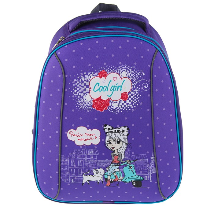 Рюкзак каркасный BagFashion 36*28*19 911 дев "Девочка на мото", фиолетовый