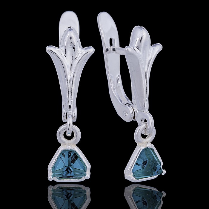 Серьги "Паулин мал.", цвет зелёный в серебре