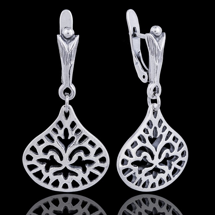 Серьги "Кармези", цвет чернёного серебра