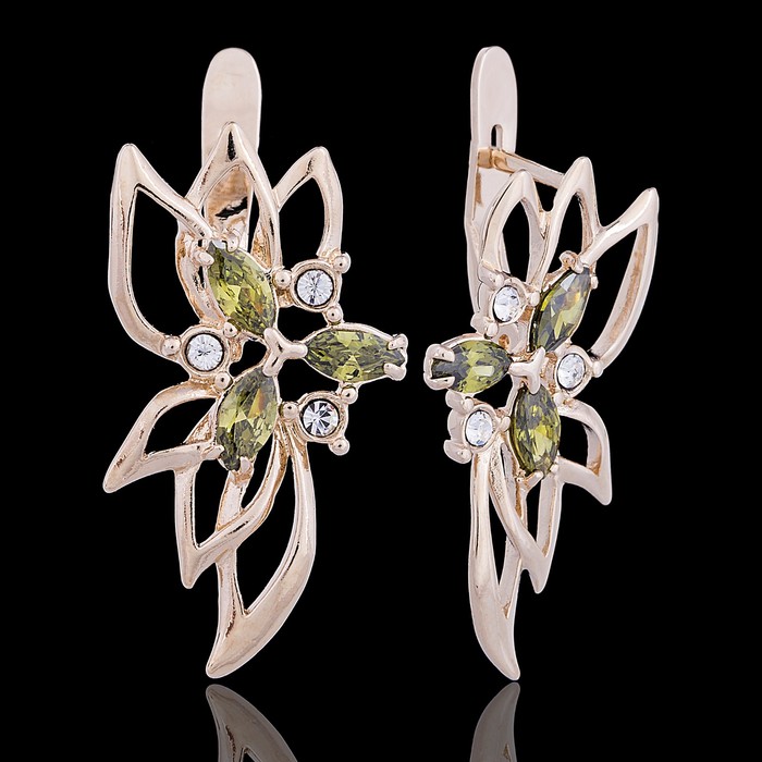 Серьги "Макиан", цвет зелёный в золоте