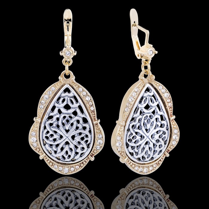 Серьги "Мелтем", цвет белый в золоте с серебром