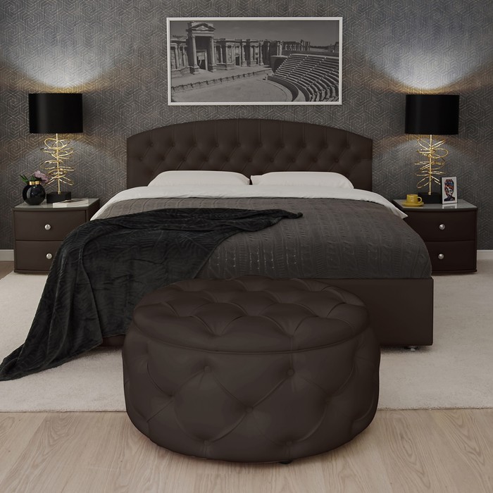 фото Кровать «пальмира» без пм, 1600 ×2000 мм, встроенное основание, экокожа, цвет шоколад архитектория