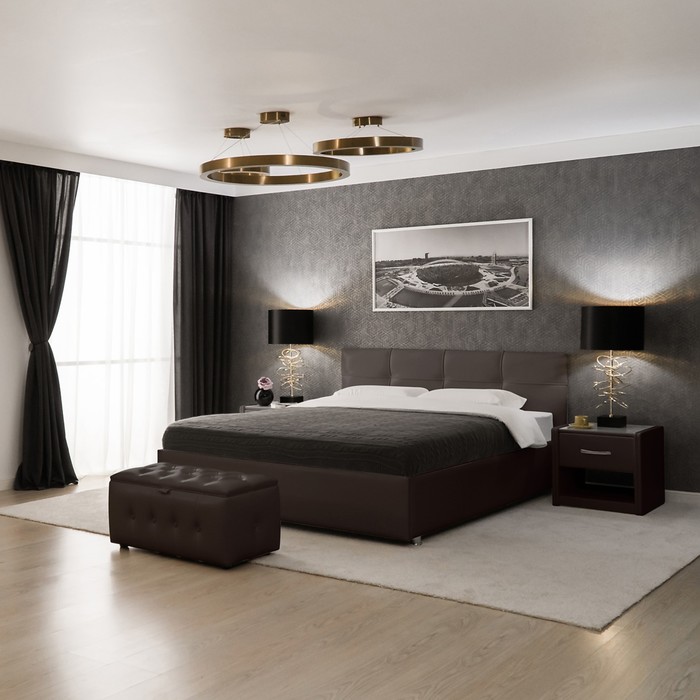 Кровать «Птичье гнездо» с ПМ, 140×200 см, экокожа, цвет горький шоколад кровать пальмира с пм 140×200 см экокожа цвет горький шоколад