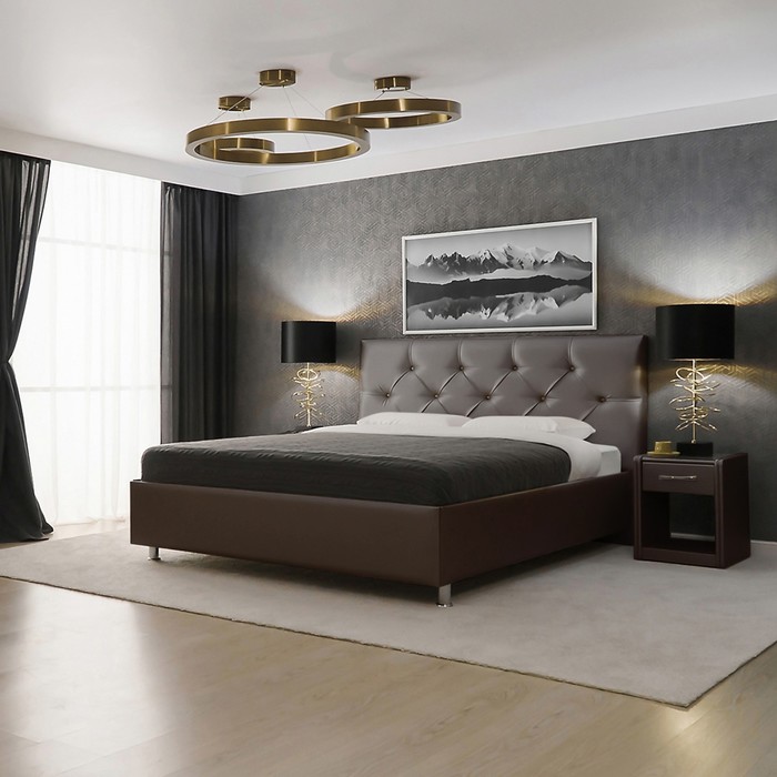 фото Кровать «монблан» без пм, 140 х 200 см, встроенное основание, экокожа, цвет коричневый архитектория