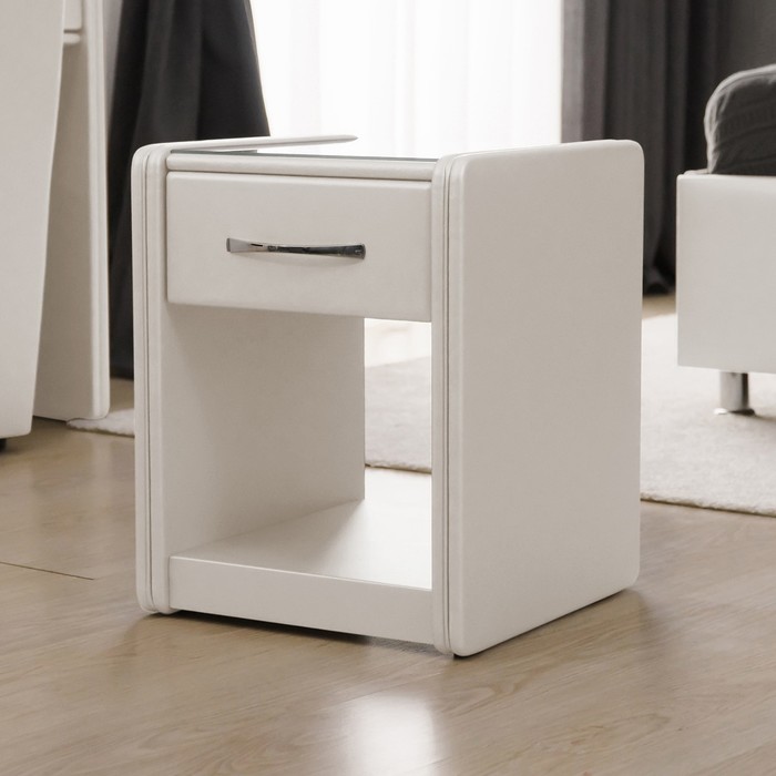 Тумба «Алеро», узкая, 1 ящик, 41 х 43 х 53 см, экокожа, цвет белый