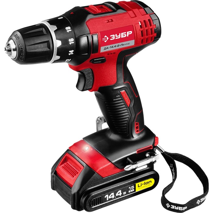 Дрель-шуруповерт &quot;ЗУБР&quot; ДА-14.4-2-Ли КМ2, 14.4 В, 1.5 Ач, 1350 об/мин, БЗП 0.8-10 мм
