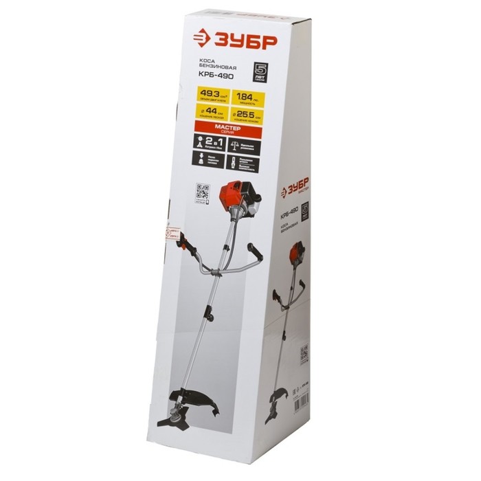 Триммер "ЗУБР" КРБ-490, бенз., 1.84/1.35 л.с./кВт, 10000 об/мин, скос леска/нож 440/255 мм