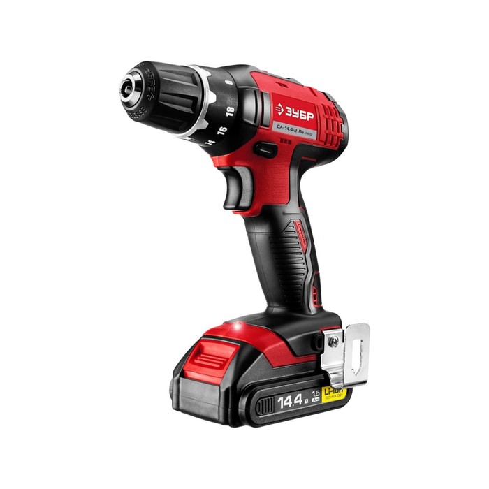 Дрель-шуруповерт "ЗУБР" ДА-14.4-2-Ли КНМ2, 14.4 В, Li-Ion, 2х1.5 Ач, 350/1350 об/мин, кейс