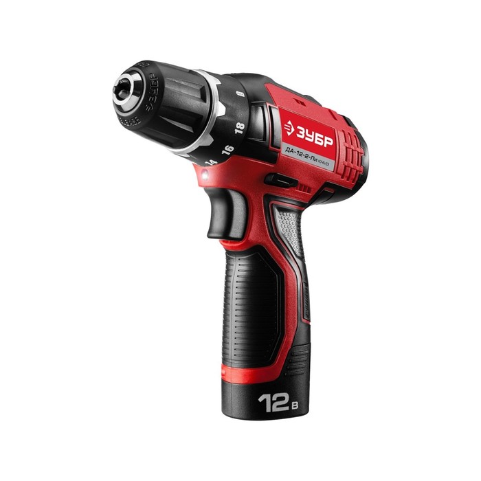Дрель-шуруповерт "ЗУБР" ДА-12-2-Ли КНМ3, 12В, Li-Ion, 2х1.5 Ач, 1350 об/мин, БЗП 0.8-10 мм