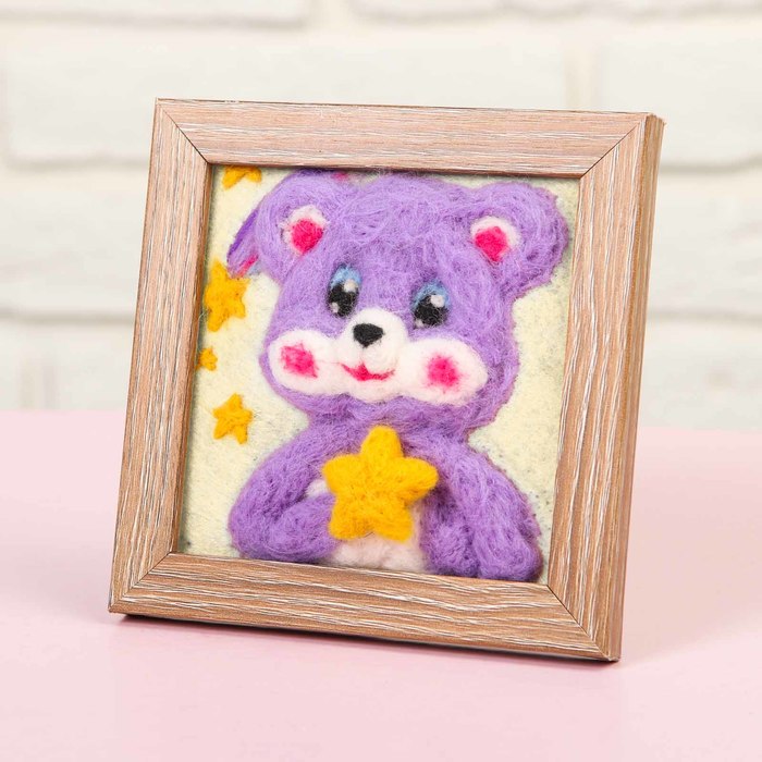 Картина шерстью объёмная "Мишка", 10 х 10 см