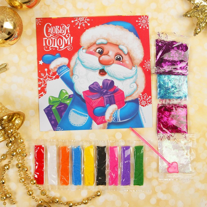 Фреска песком и форменными блёстками "С Новым годом!", Дед Мороз , 14 х 14 см