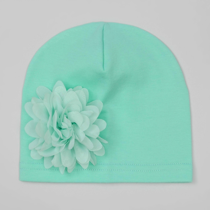 Шапка детская "Цветочек" мятная, р-р 52, 100% хл, интерлок