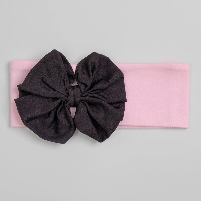 Повязка детская "Бантик" пудровая с чёрным бантом, р-р 52, 100% хл, интерлок