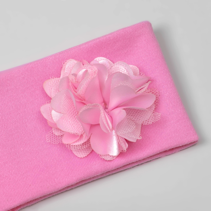Повязка детская "Цветочек" розовая с пудровым цветком, р-р 52, 100% хл, интерлок