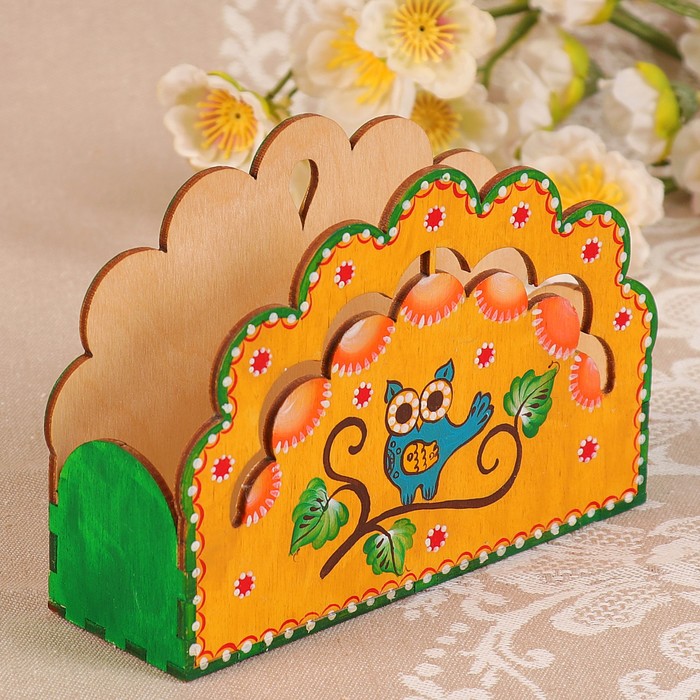 Салфетница «Сова», ручная роспись, 14х4,5х9,8 см