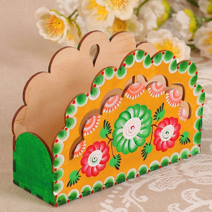 Салфетница «Цветы», ручная роспись, 14х4,5х9,8 см