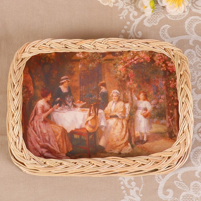 Поднос «Чаепитие», плетёный, высокие бортики, 19х24х6 см, ива