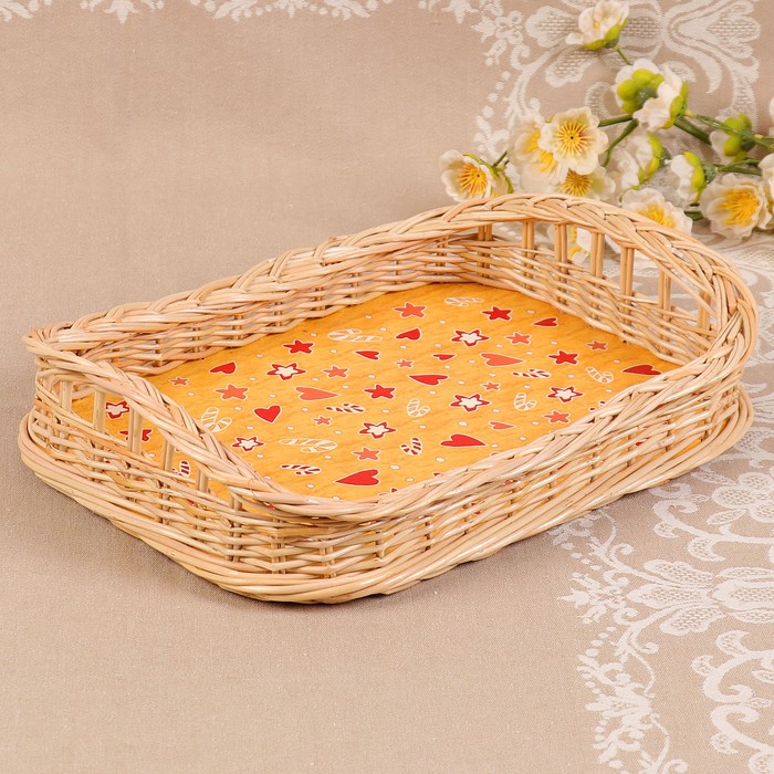 Поднос «Пряник», плетёный, высокие бортики, 32х23х7 см, ива