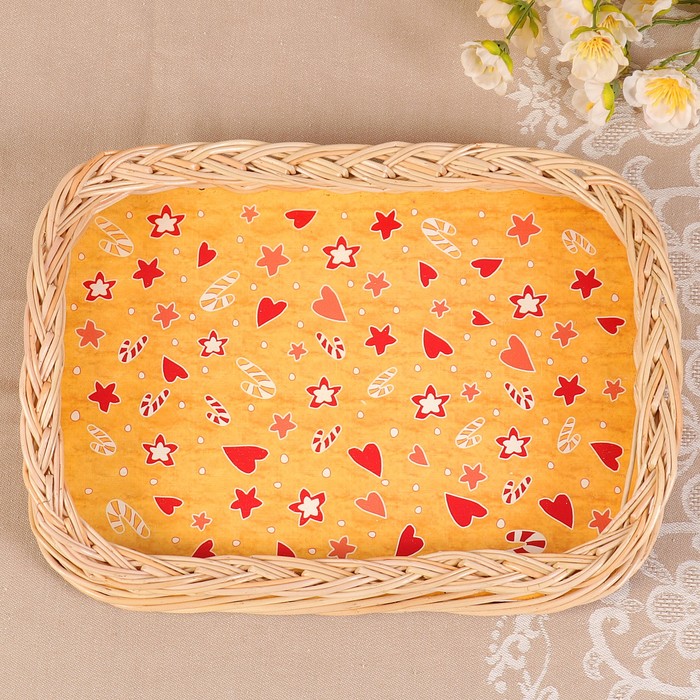 Поднос «Пряник», плетёный, высокие бортики, 32х23х7 см, ива