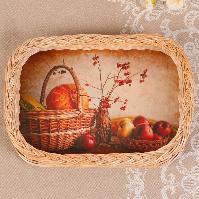 Поднос «Дары природы», плетёный, высокие бортики, 19х24х6 см, ива