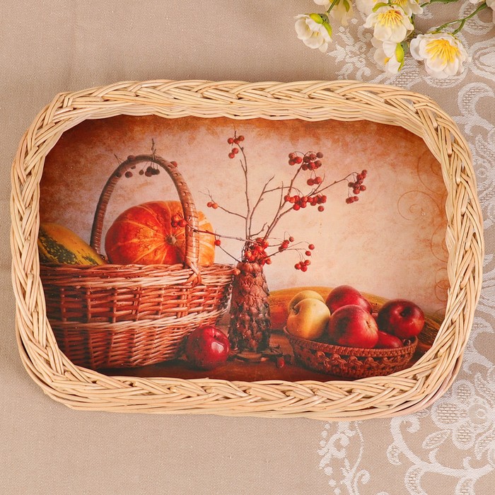 Поднос «Дары природы», плетёный, высокие бортики, 32х23х7 см, ива