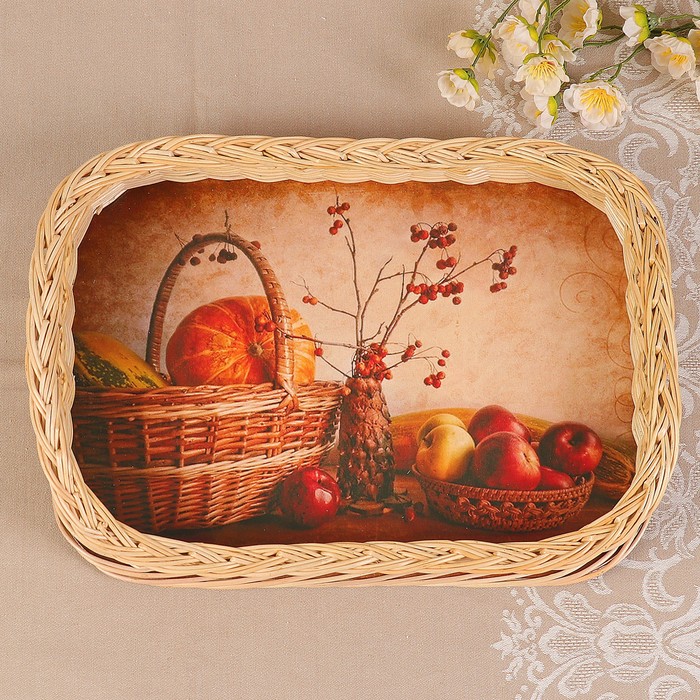 Поднос «Дары природы», плетёный, высокие бортики, 39х29х8 см, ива