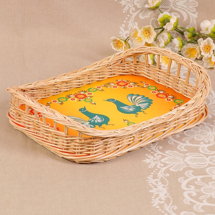 Поднос «Синяя птица», плетёный, высокие бортики, 32х23х7 см, ива