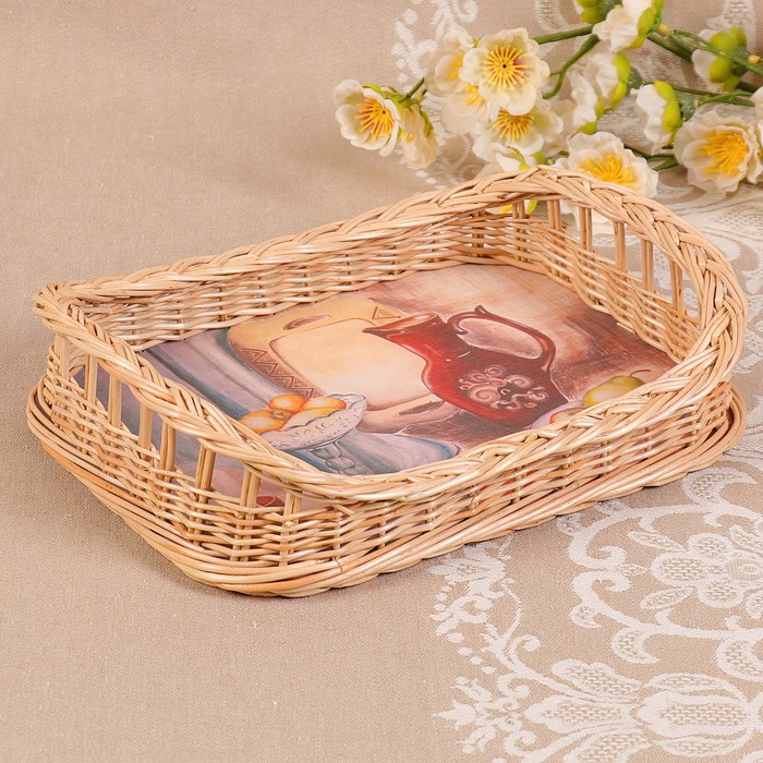 Поднос «Натюрморт», плетёный, высокие бортики, 19х24х6 см, ива