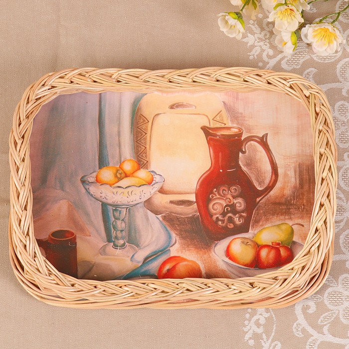 Поднос «Натюрморт», плетёный, высокие бортики, 32х23х7 см, ива
