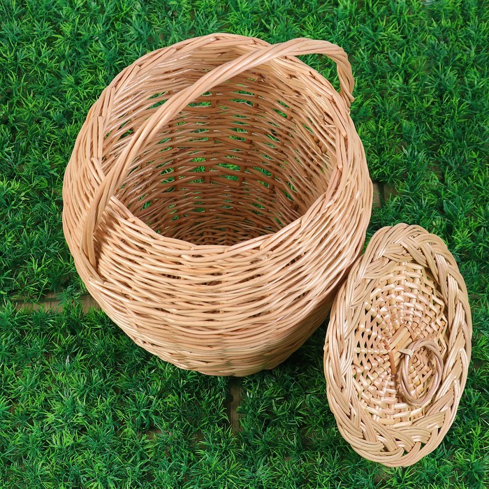 Корзина «Бочонок», с крышкой, Dдно-17 см, Dверх=22, H=25/37 см, ива