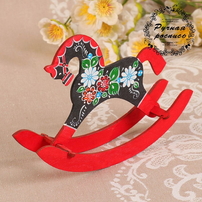 Сувенир «Лошадка-качалка», жостово, ручная роспись, 17,5х11,5х1,5 см
