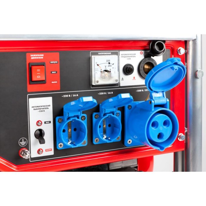 Генератор "ЗУБР" ЗЭСБ-6200-Н, бенз., 4Т, 6200 Вт, ручной пуск, колеса/рукоятка, 220/12В