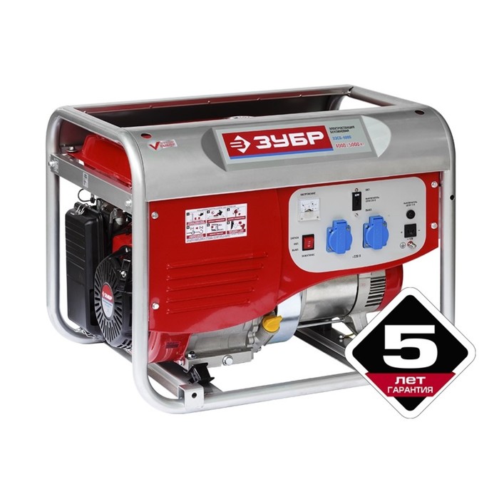 Генератор "ЗУБР" ЗЭСБ-4000, бензиновый, 4Т, 5000 Вт, ручной пуск, 25 л, 220/12 В