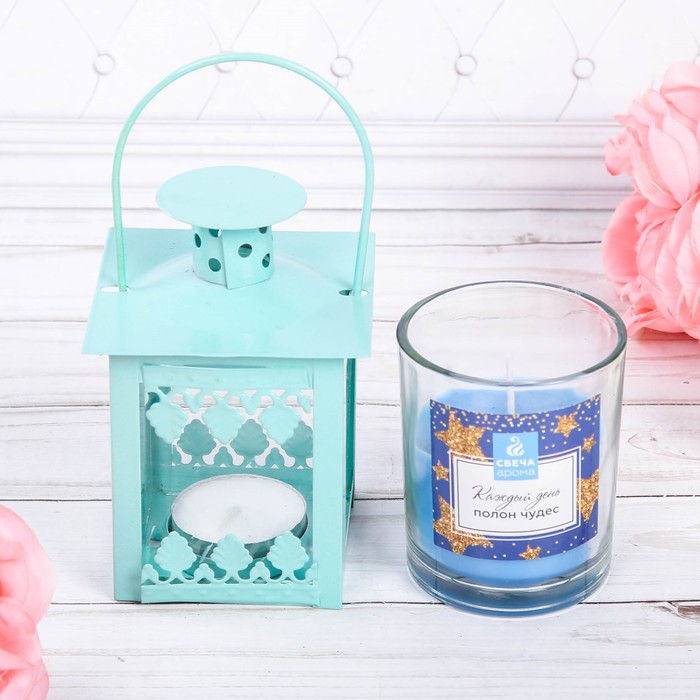 Набор свечи с подсвечником фонарик "Каждый день полон чудес"