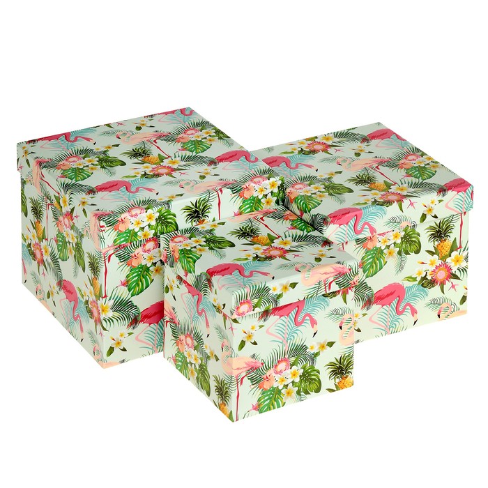 Набор коробок 3в1, "Фламинго", 17,5 х 17,5 х 13.7 - 12 х 12 х 11,5 см