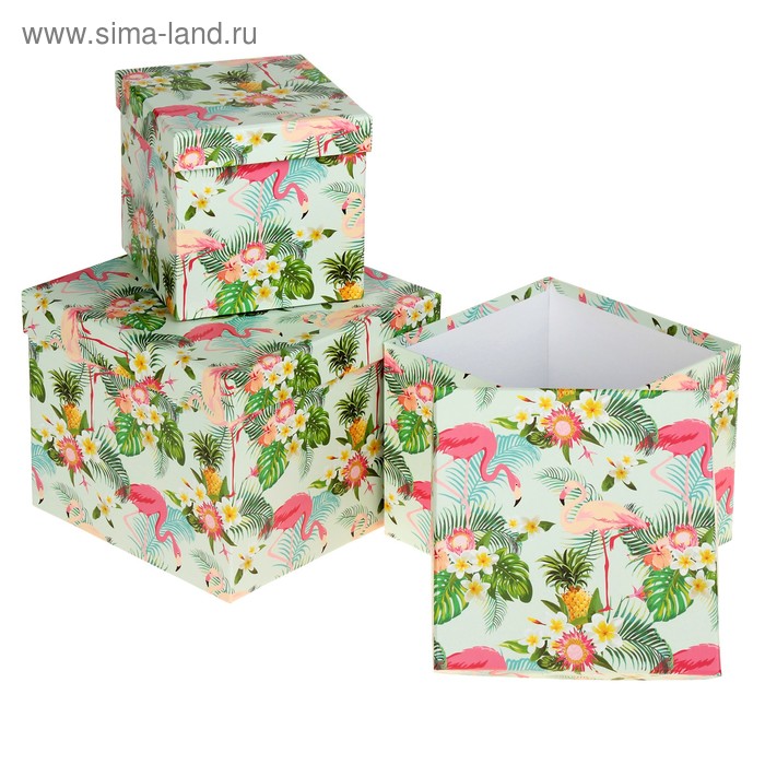 

Набор коробок 3 в 1, "Фламинго", 17,5 х 17,5 х 13.7 - 12 х 12 х 11,5 см