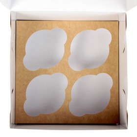 Упаковка для капкейков с окном на 4 шт, крафт 16 х 16 х 10 см от Сима-ленд