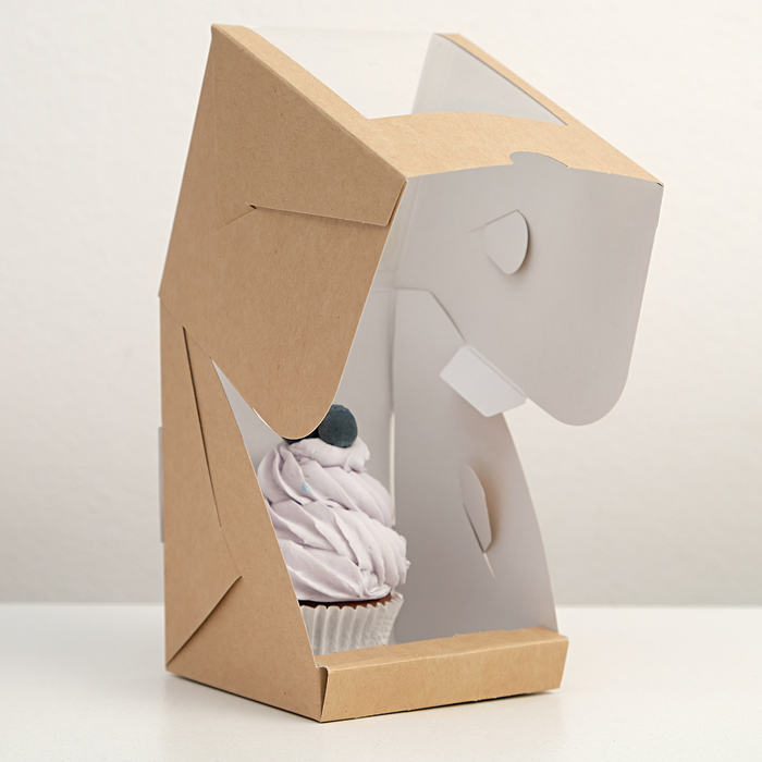 Упаковка под один капкейк с окном, крафт, 12,5 х 9,5 х 9,5 см