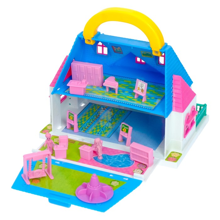 Дом для кукол переносной с мебелью и фигурками, МИКС
