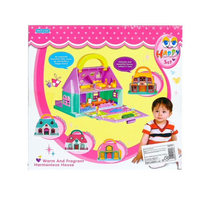 Дом для кукол переносной с мебелью и фигурками, МИКС